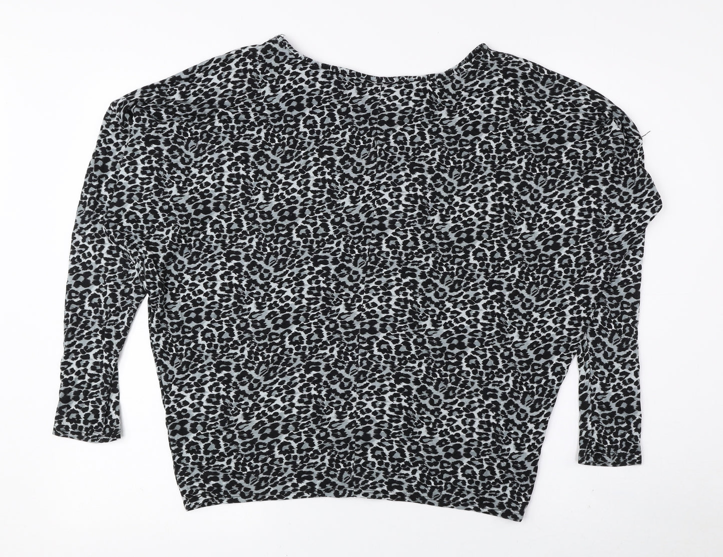 Wallis Womens Black Animal Print Viscose Basic Blouse Size S Boat Neck