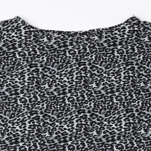 Wallis Womens Black Animal Print Viscose Basic Blouse Size S Boat Neck