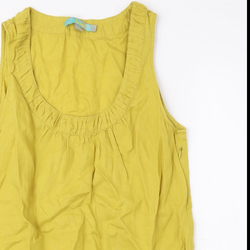Boden Womens Yellow Linen Basic Tank Size 10 Scoop Neck
