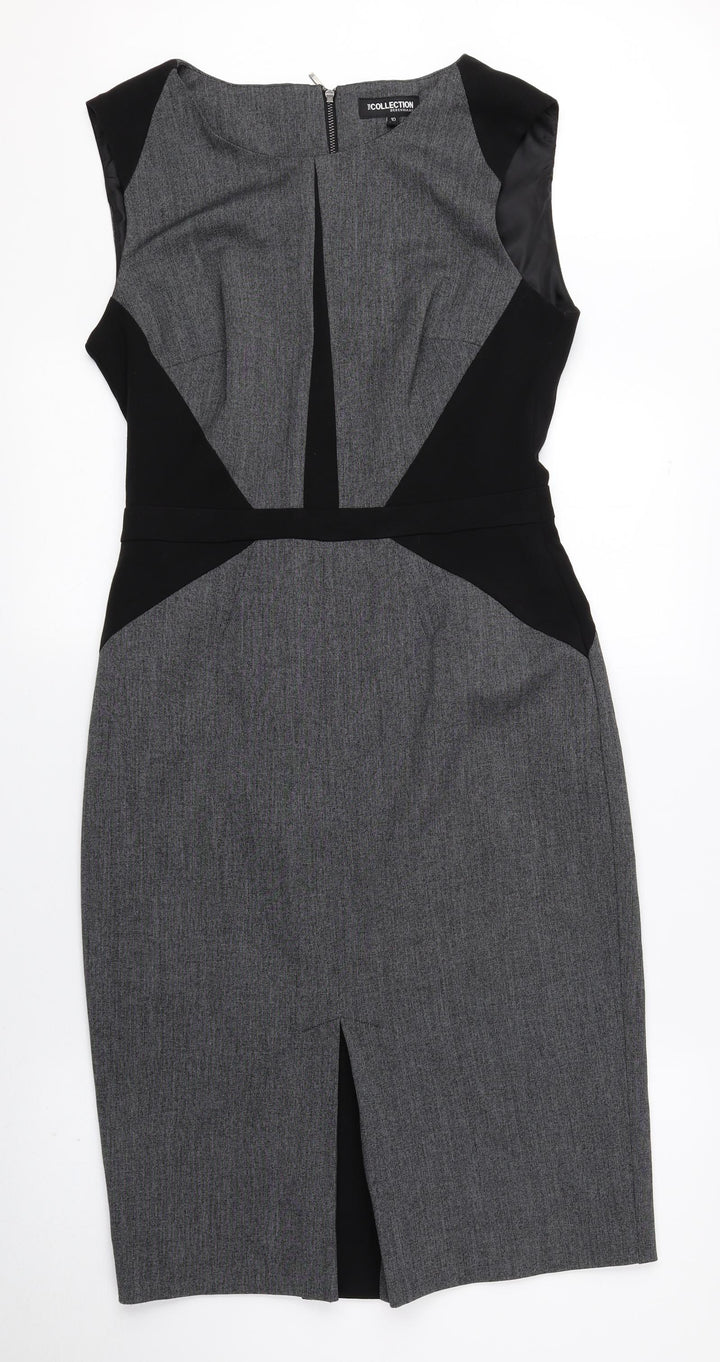 Debenhams Womens Grey Polyester A-Line Size 10 Round Neck Zip