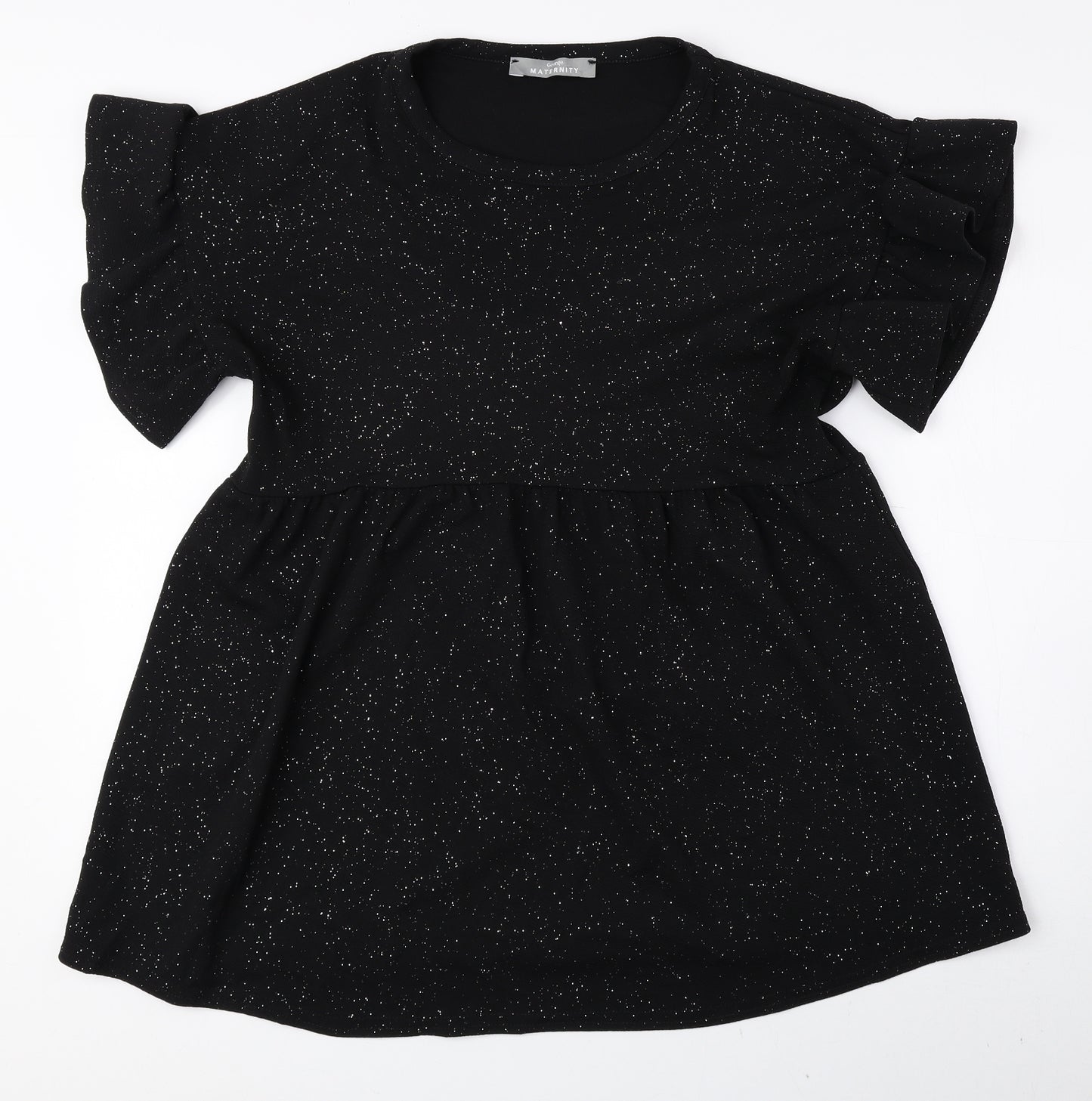 George Womens Black Polyamide Basic Blouse Size 14 Round Neck