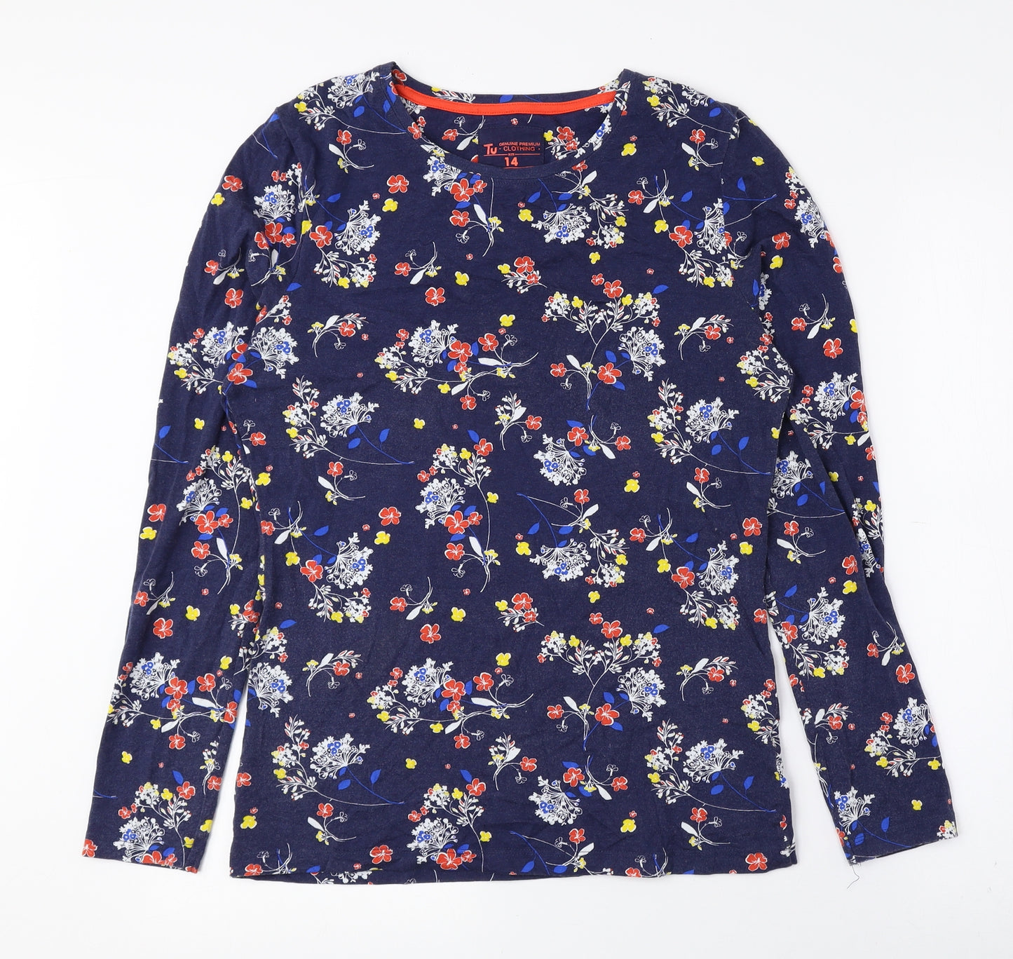 TU Womens Multicoloured Floral Cotton Basic T-Shirt Size 14 Crew Neck