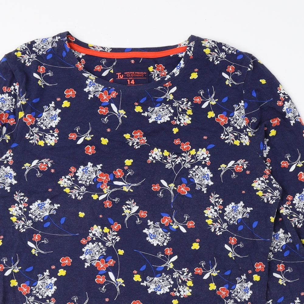 TU Womens Multicoloured Floral Cotton Basic T-Shirt Size 14 Crew Neck