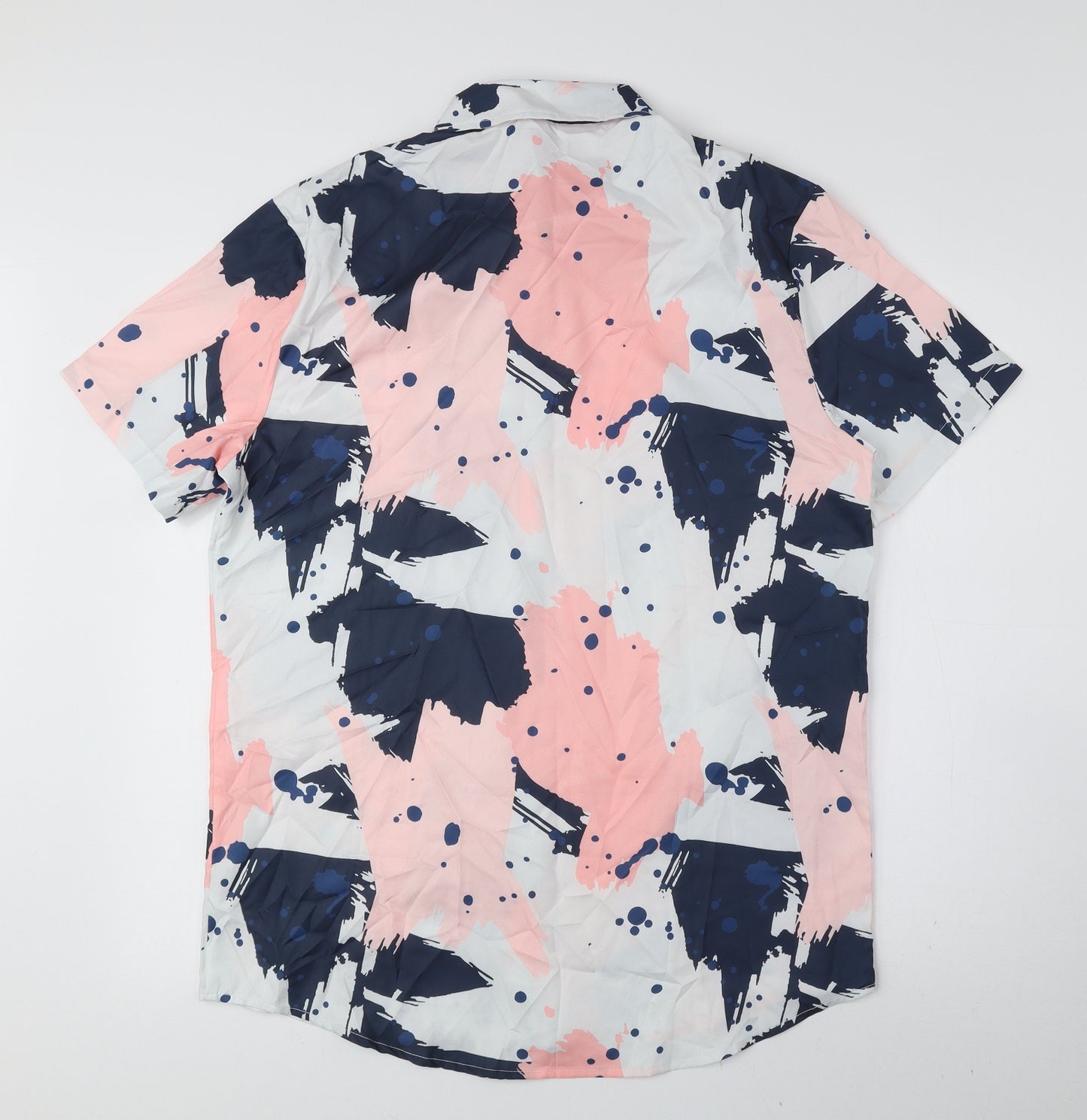 Preworn Mens Multicoloured Geometric Polyester Button-Up Size M Collared Button