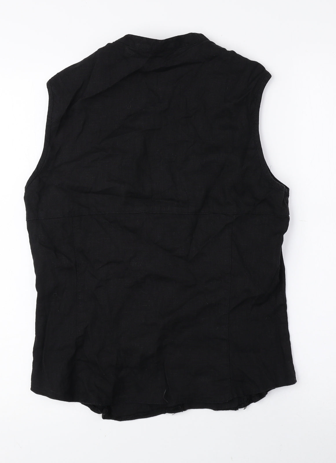 Marks and Spencer Womens Black Linen Basic Tank Size 14 V-Neck