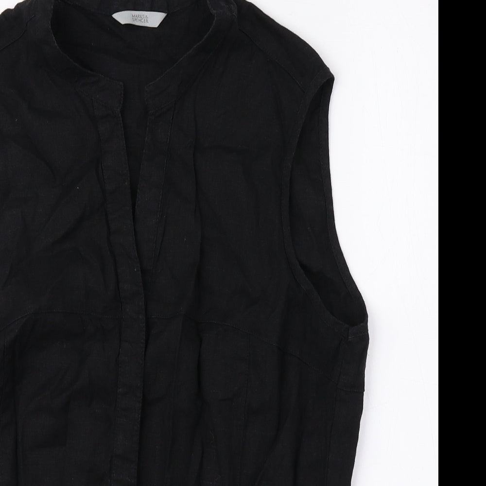 Marks and Spencer Womens Black Linen Basic Tank Size 14 V-Neck