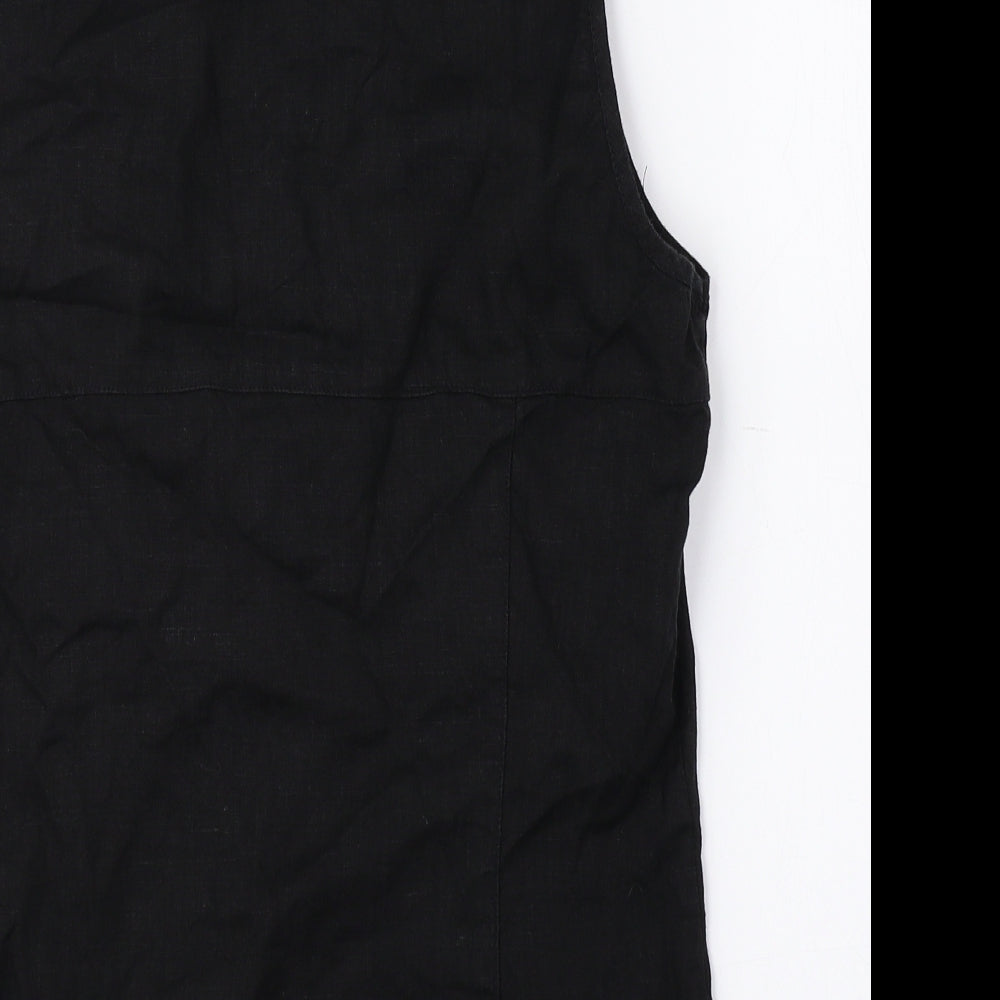 Marks and Spencer Womens Black Linen Basic Tank Size 14 V-Neck