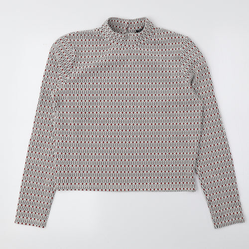 Primark Womens Multicoloured Mock Neck Geometric Cotton Pullover Jumper Size S