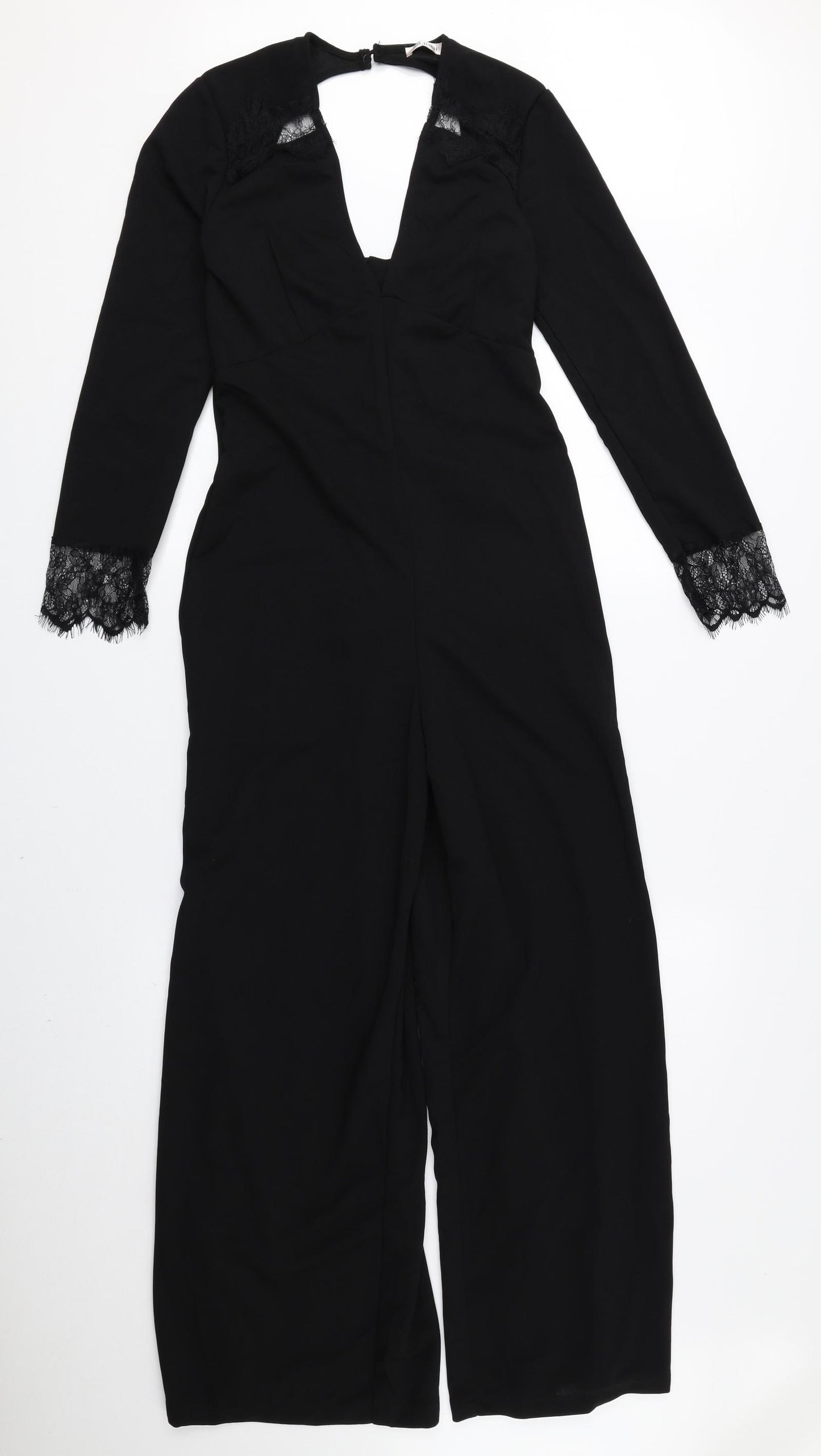 Kilibbi Womens Black 100% Polyester Jumpsuit One-Piece Size S L26 in Zip - Low Back, Lace Detail