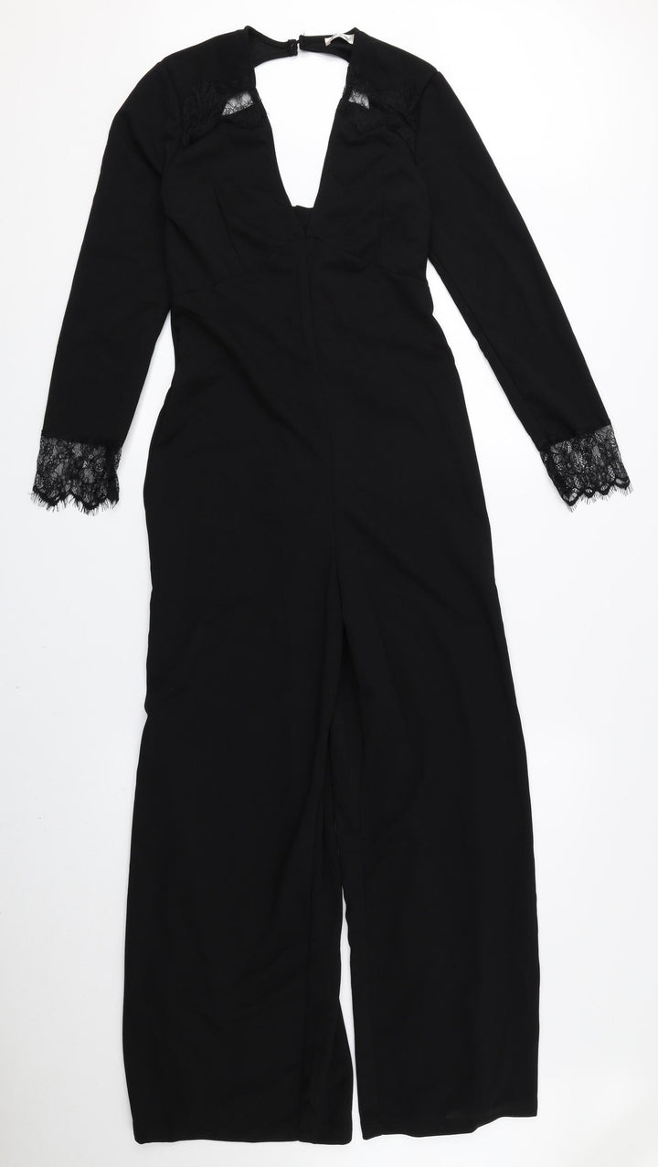 Kilibbi Womens Black 100% Polyester Jumpsuit One-Piece Size S L26 in Zip - Low Back, Lace Detail