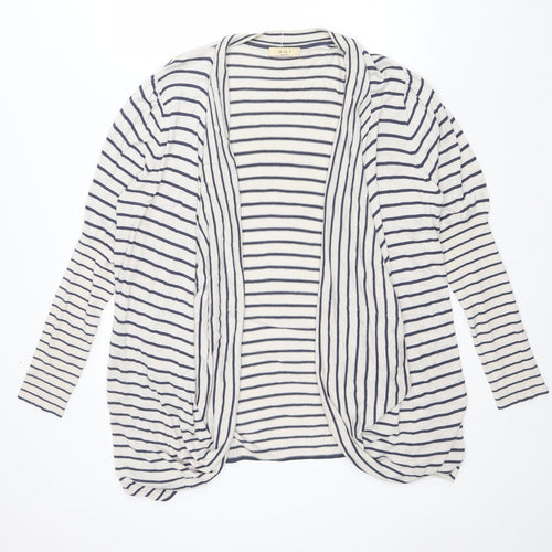 Oui Womens Blue V-Neck Striped Viscose Cardigan Jumper Size 18