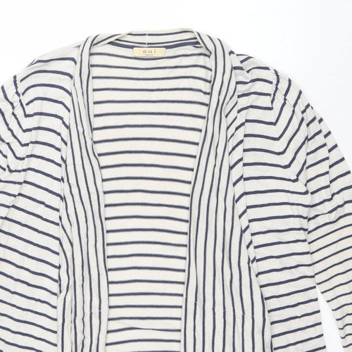 Oui Womens Blue V-Neck Striped Viscose Cardigan Jumper Size 18