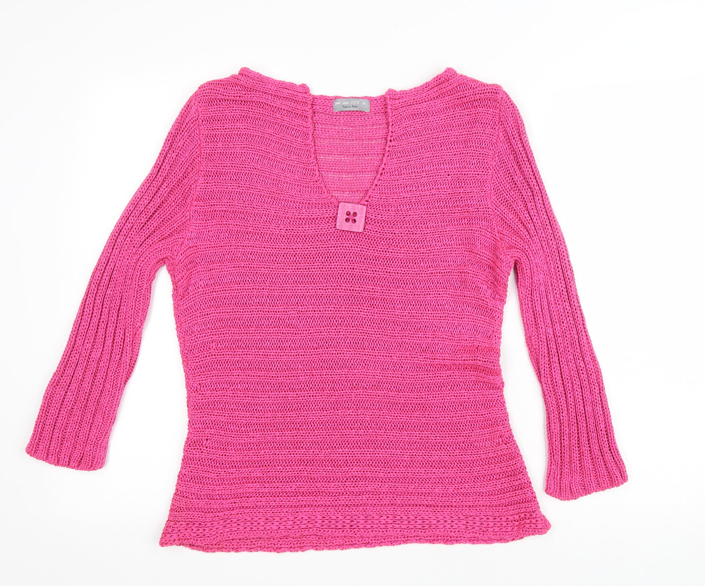 Marks and Spencer Womens Pink V-Neck Acrylic Pullover Jumper Size M