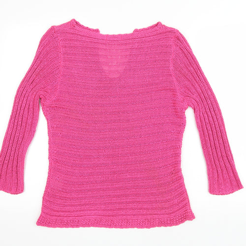 Marks and Spencer Womens Pink V-Neck Acrylic Pullover Jumper Size M