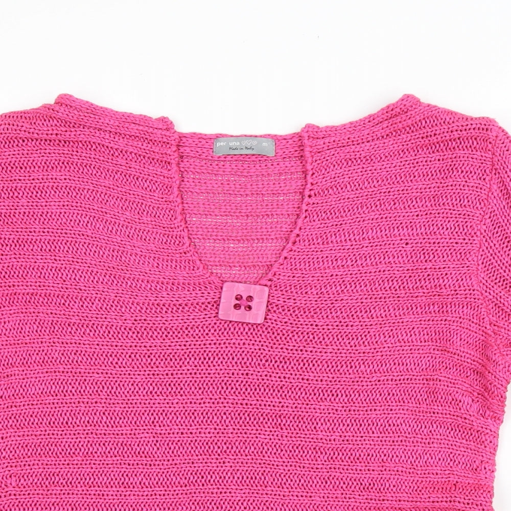 Marks and Spencer Womens Pink V-Neck Acrylic Pullover Jumper Size M