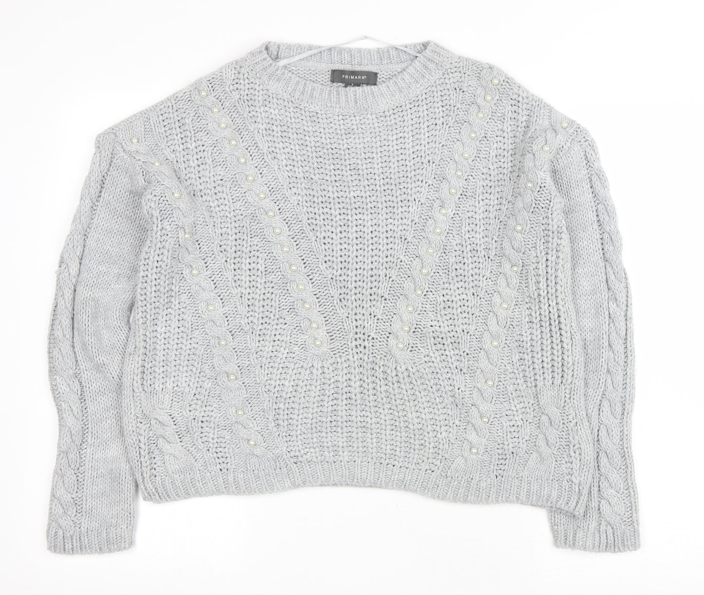 Primark Womens Grey Round Neck Acrylic Pullover Jumper Size S