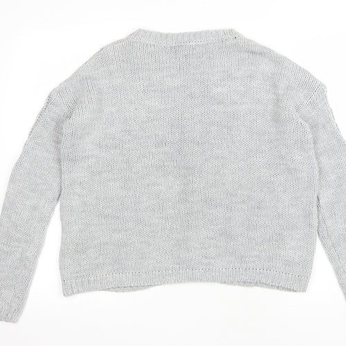 Primark Womens Grey Round Neck Acrylic Pullover Jumper Size S