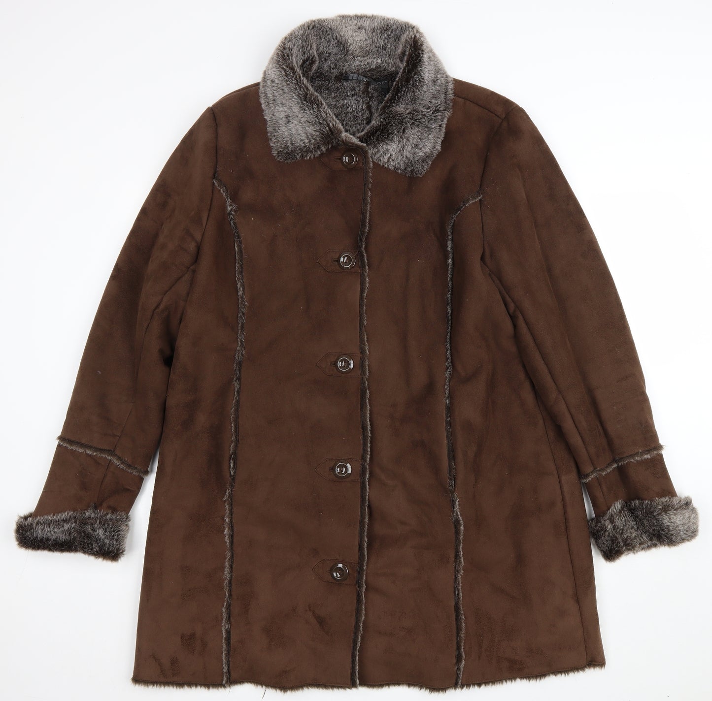 Centigrade Womens Brown Overcoat Coat Size XL Button - Faux Fur Lined