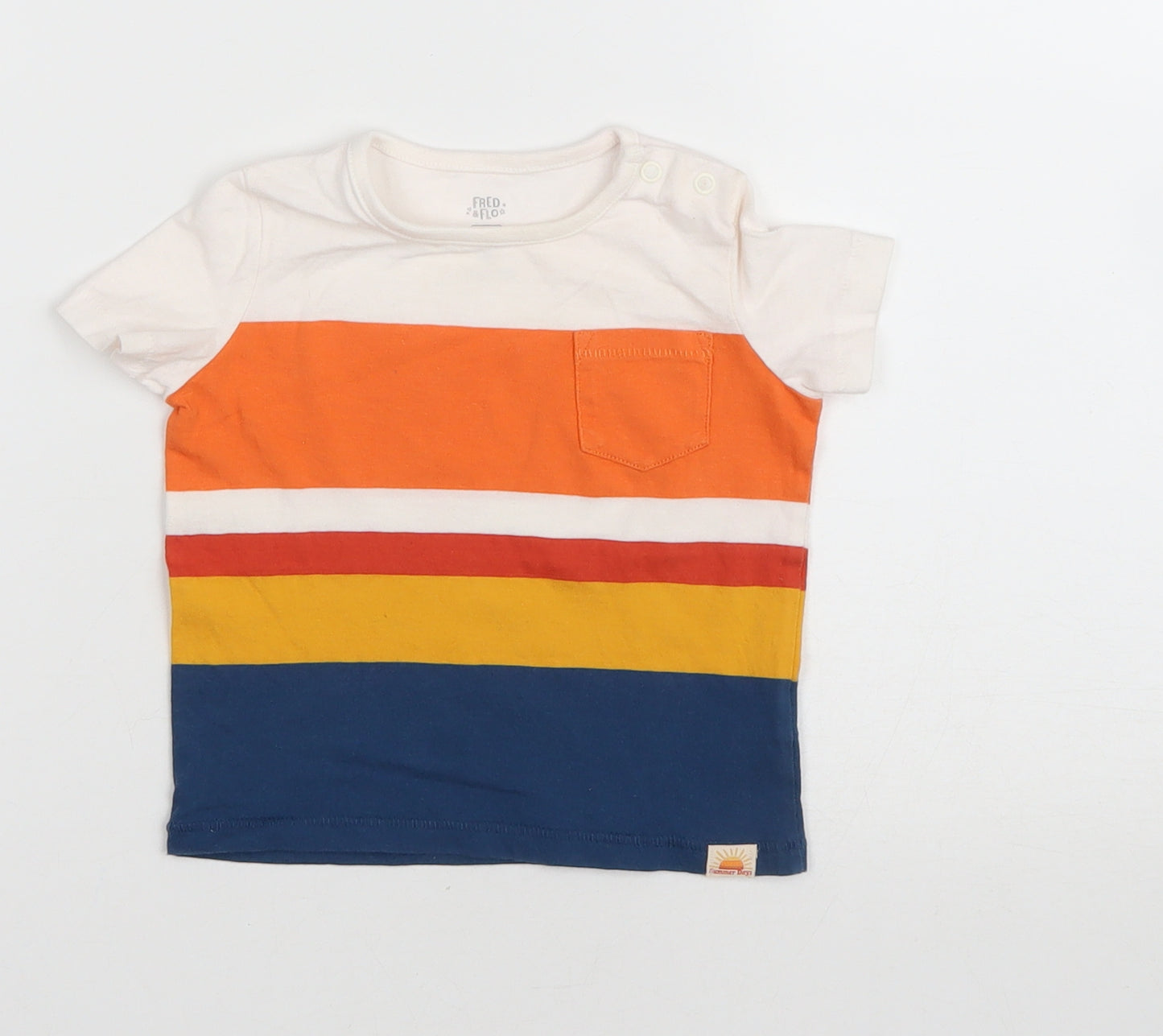 F&F Baby Multicoloured Striped Cotton Basic T-Shirt Size 9-12 Months Round Neck Snap