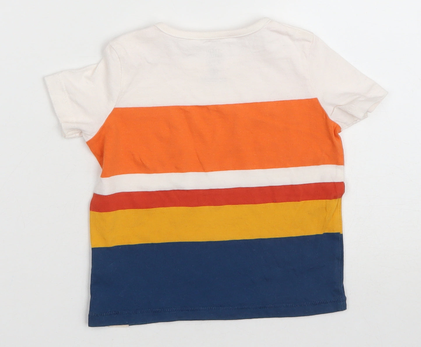 F&F Baby Multicoloured Striped Cotton Basic T-Shirt Size 9-12 Months Round Neck Snap