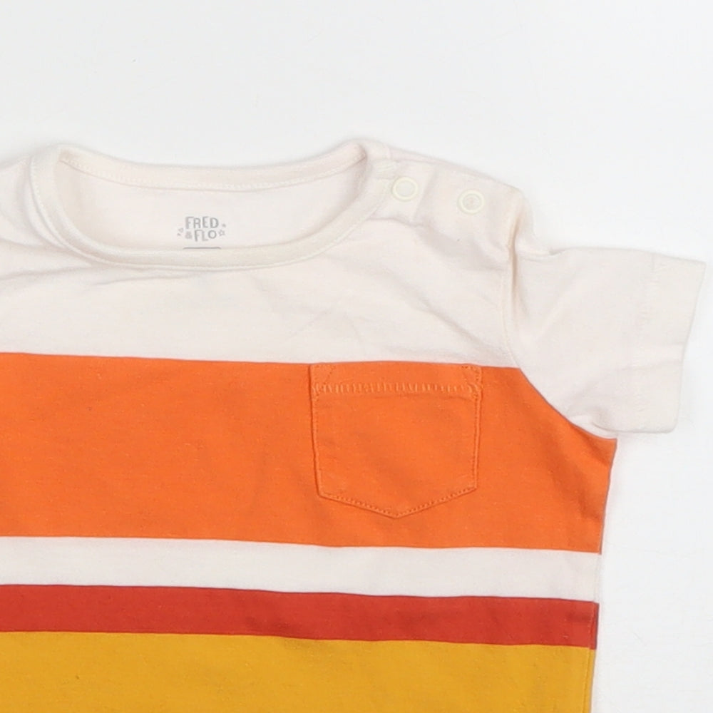 F&F Baby Multicoloured Striped Cotton Basic T-Shirt Size 9-12 Months Round Neck Snap