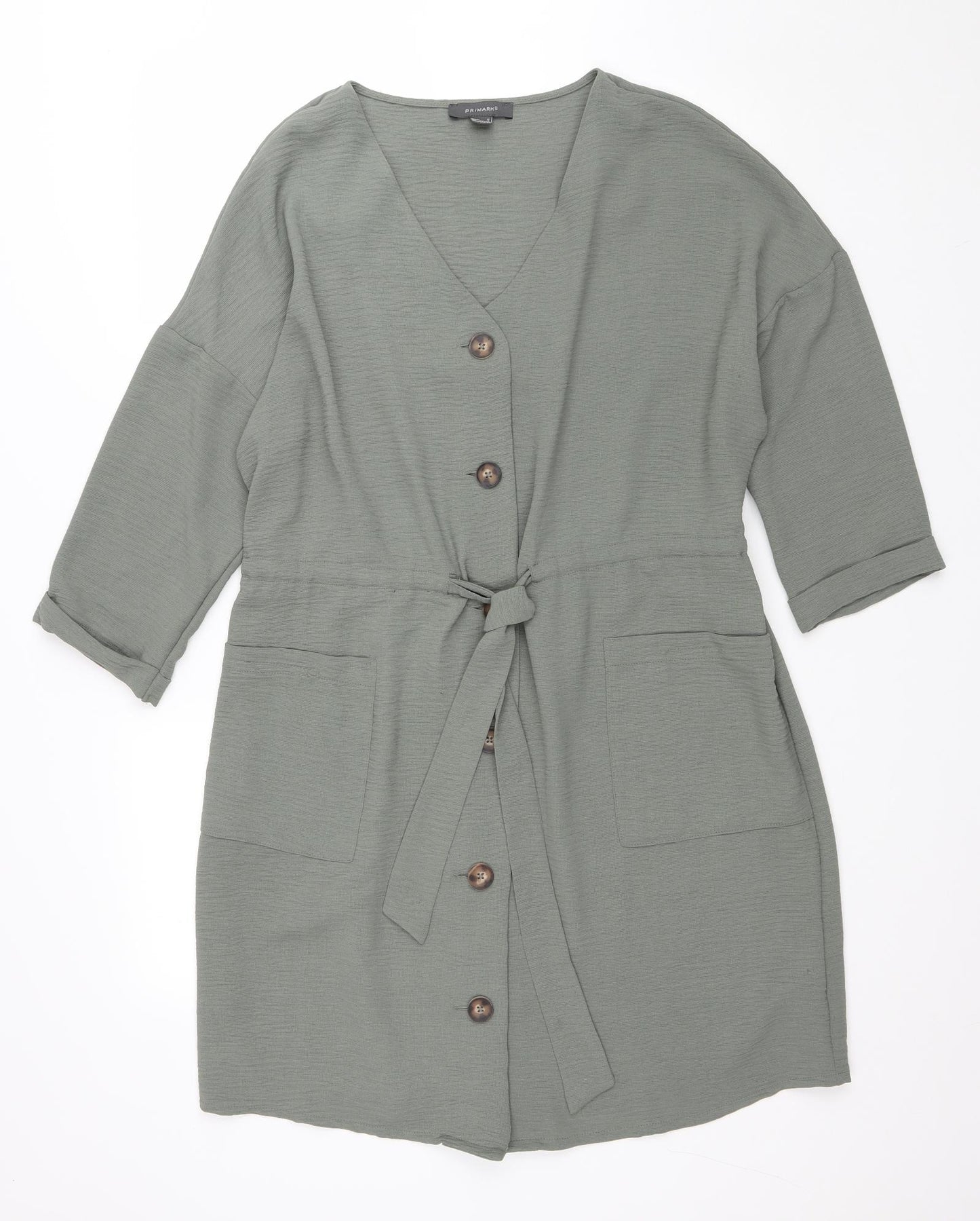 Primark Womens Green Polyester Shirt Dress Size 18 V-Neck Button