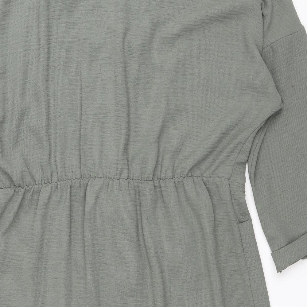 Primark Womens Green Polyester Shirt Dress Size 18 V-Neck Button