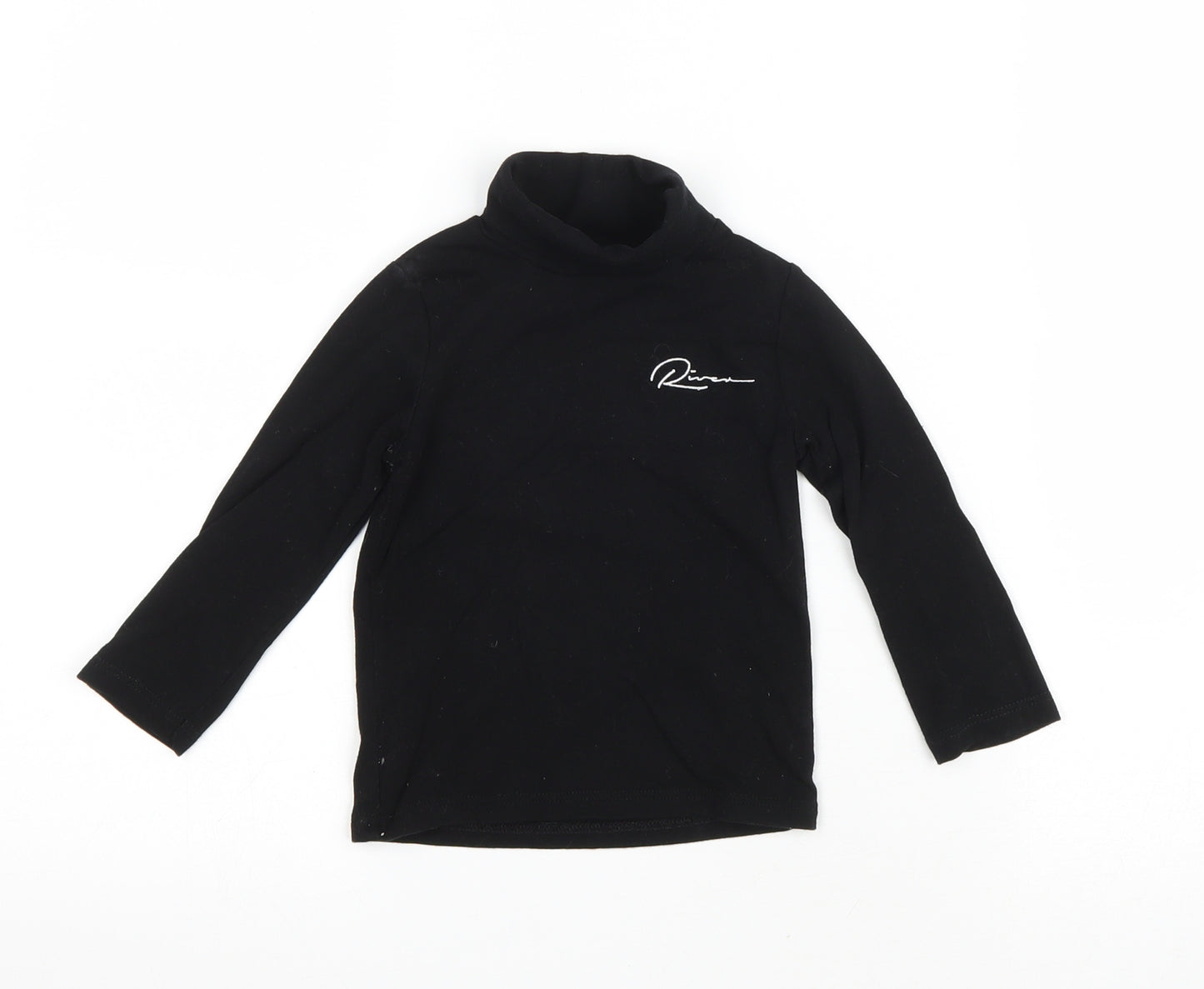 River Island Baby Black Cotton Basic T-Shirt Size 9-12 Months Roll Neck Pullover
