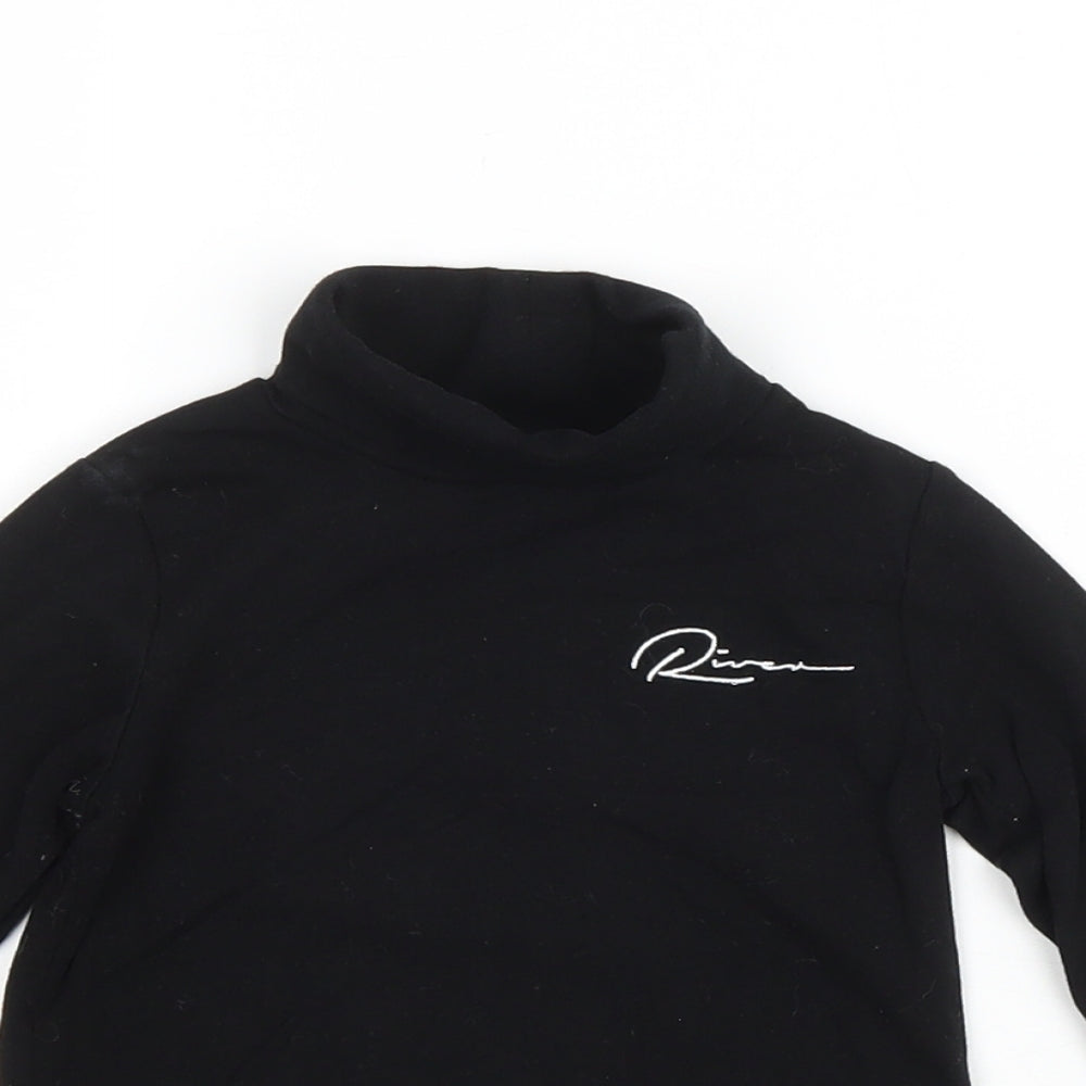 River Island Baby Black Cotton Basic T-Shirt Size 9-12 Months Roll Neck Pullover