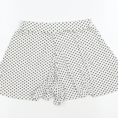 Boohoo Womens White Polka Dot Viscose Culotte Shorts Size 6 L3 in Regular Drawstring