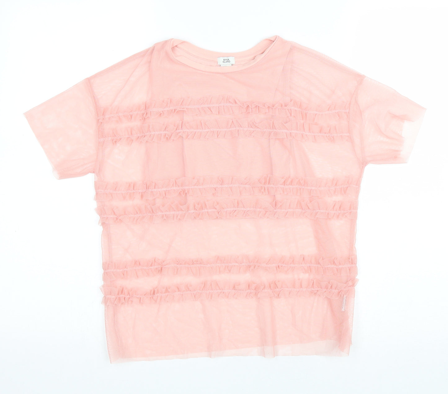 River Island Girls Pink Cotton Basic T-Shirt Size 7-8 Years Round Neck Pullover