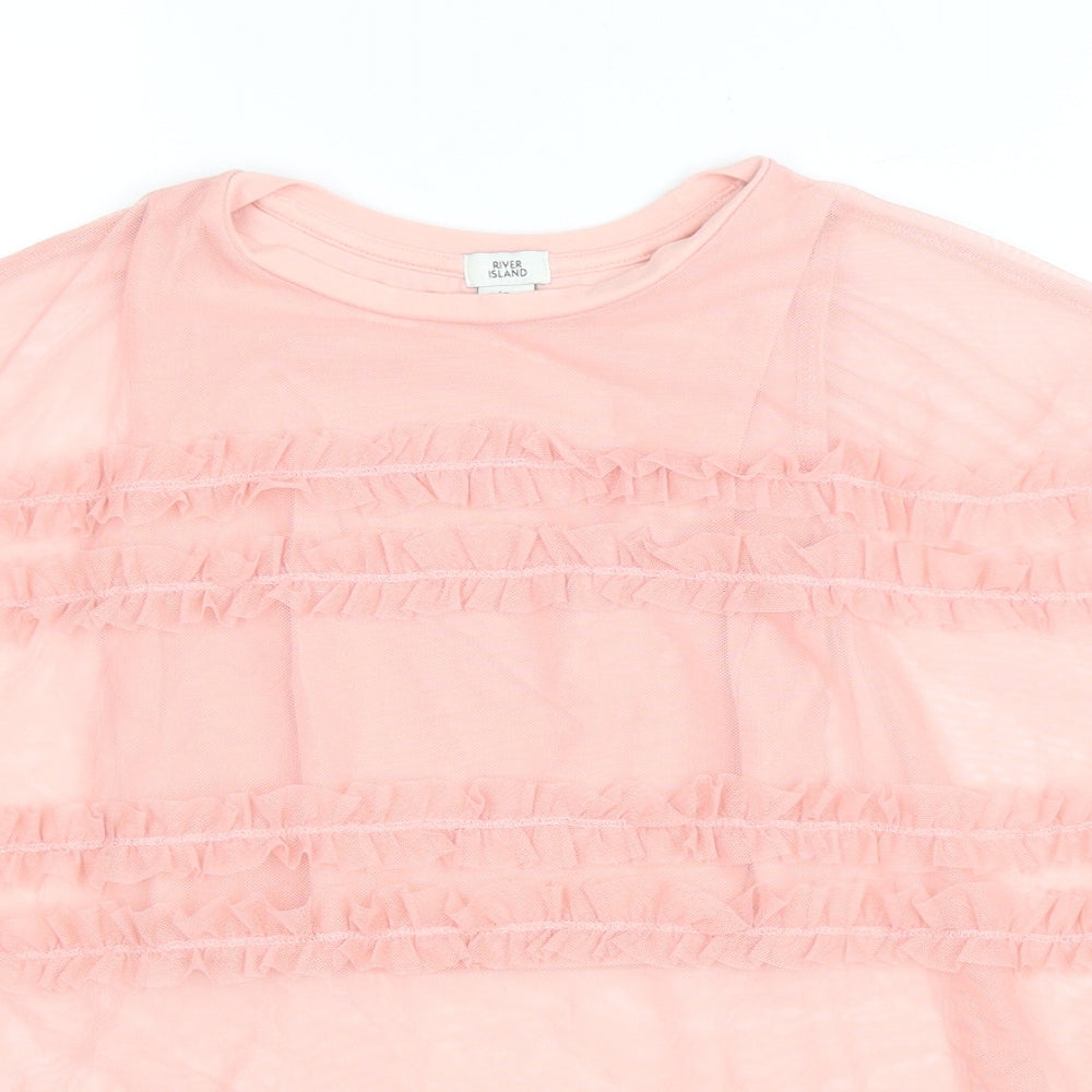 River Island Girls Pink Cotton Basic T-Shirt Size 7-8 Years Round Neck Pullover