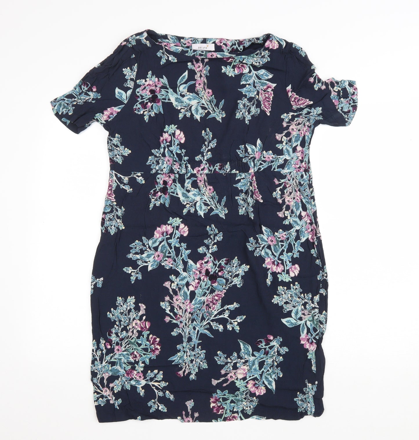 Marks and Spencer Womens Blue Floral Viscose Bodycon Size 12 Round Neck Pullover - Elastic Waist
