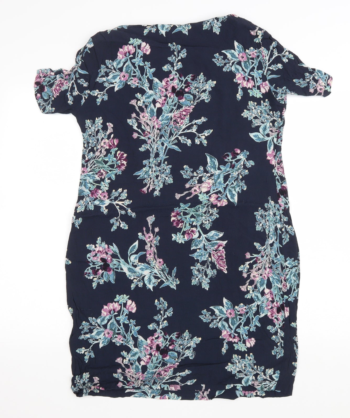 Marks and Spencer Womens Blue Floral Viscose Bodycon Size 12 Round Neck Pullover - Elastic Waist