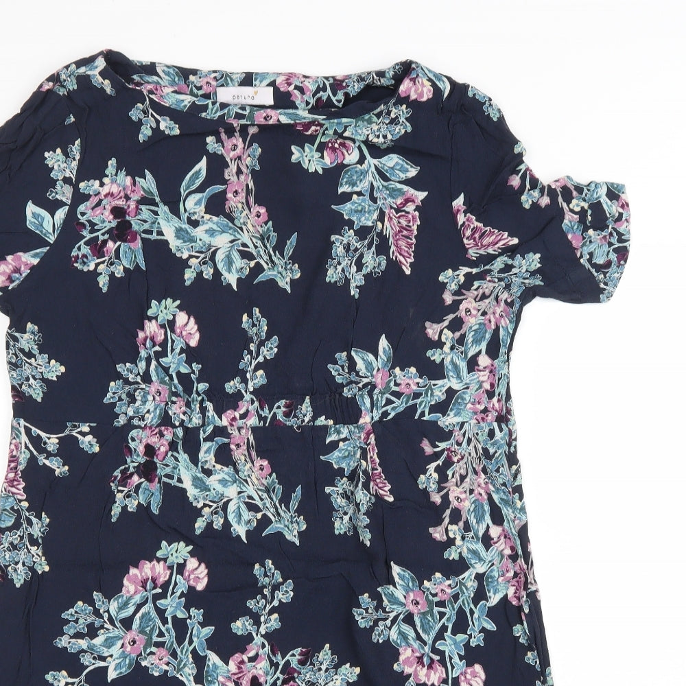 Marks and Spencer Womens Blue Floral Viscose Bodycon Size 12 Round Neck Pullover - Elastic Waist