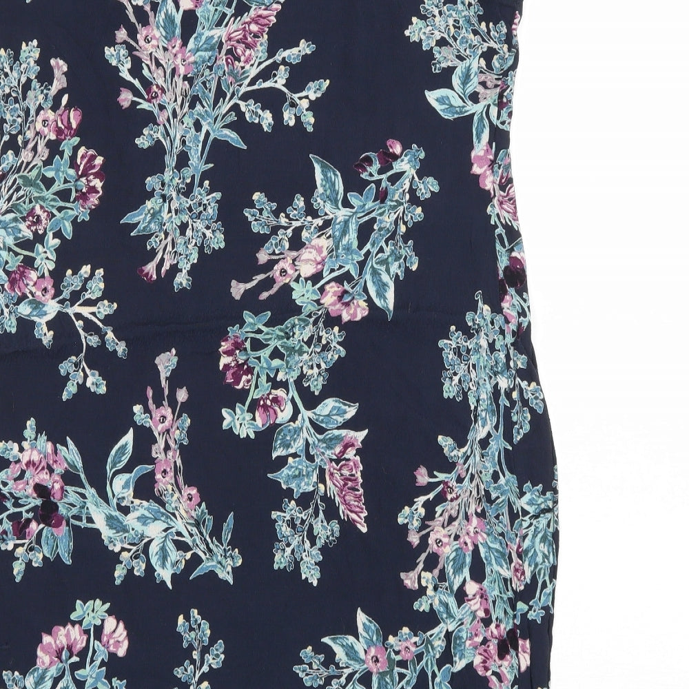 Marks and Spencer Womens Blue Floral Viscose Bodycon Size 12 Round Neck Pullover - Elastic Waist