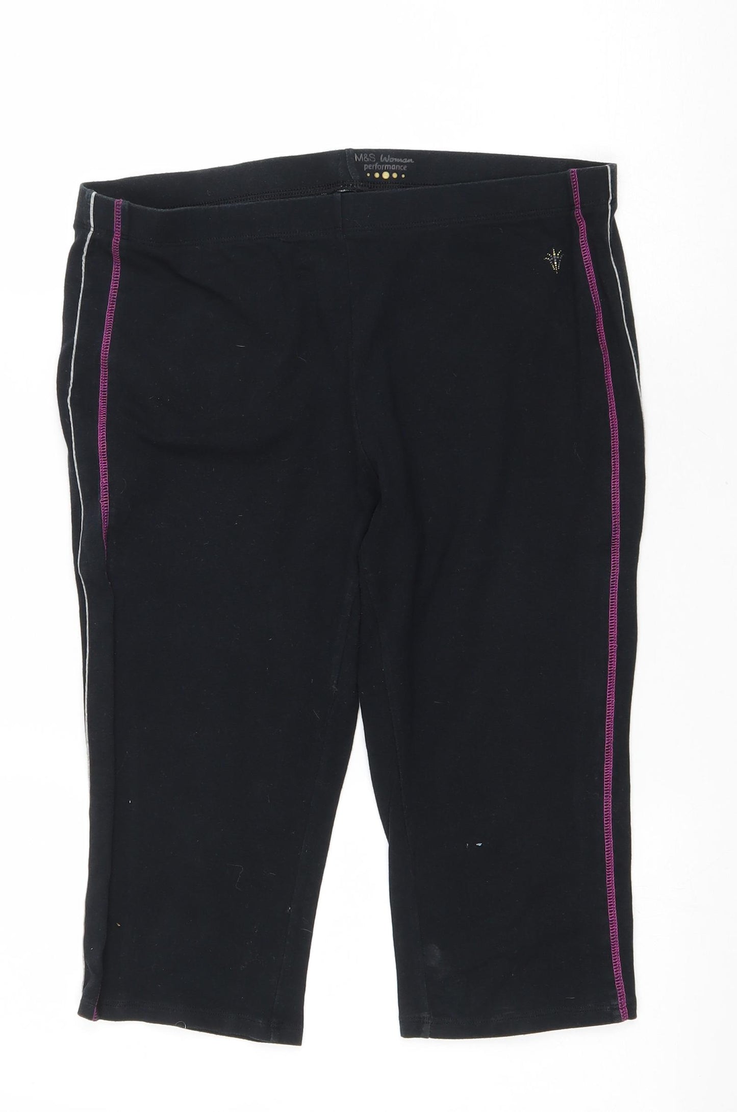 Marks and Spencer Womens Black Cotton Cut-Off Shorts Size 16 L16 in Regular Drawstring