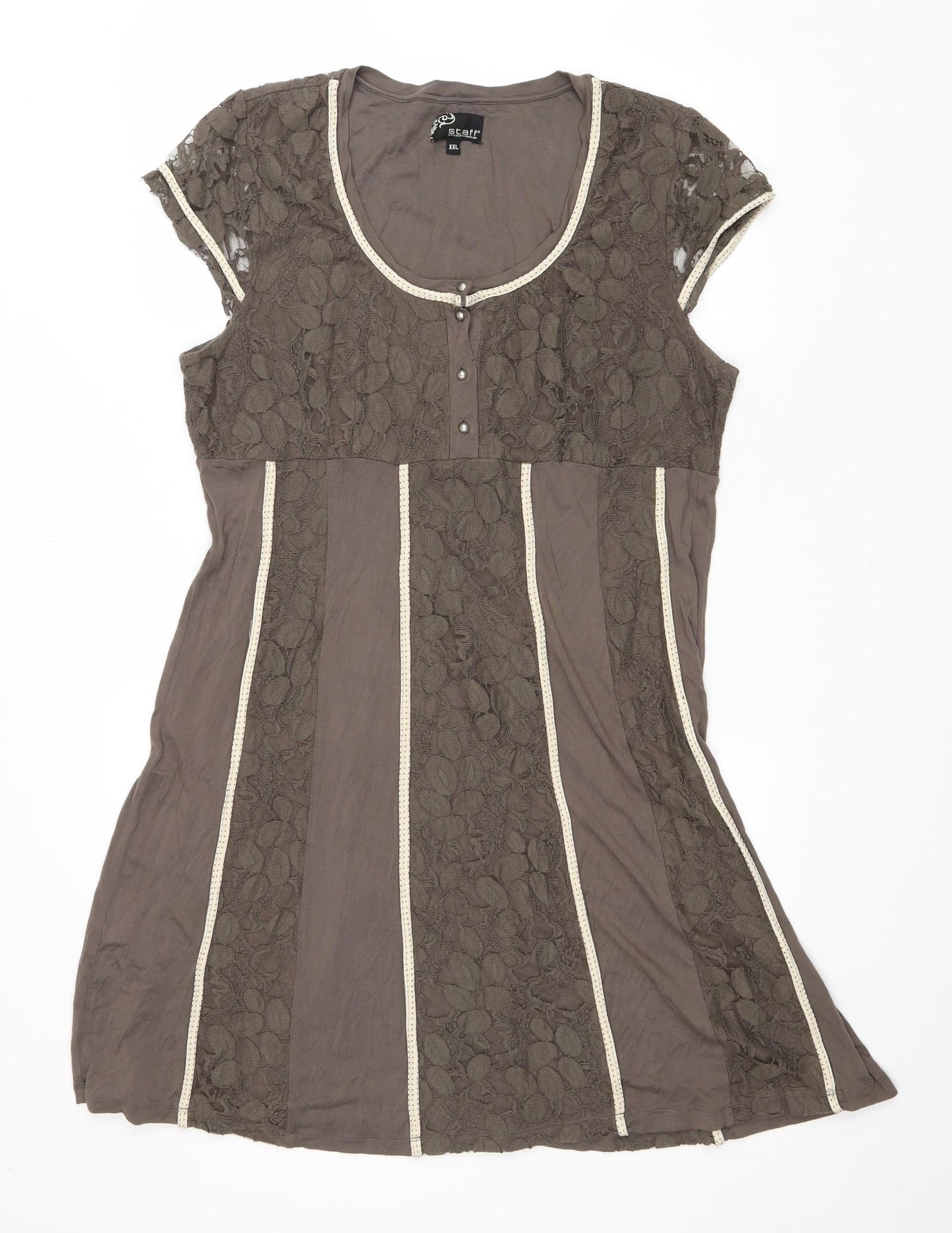 Staff Womens Brown Floral Viscose Fit & Flare Size 2XL Scoop Neck Button