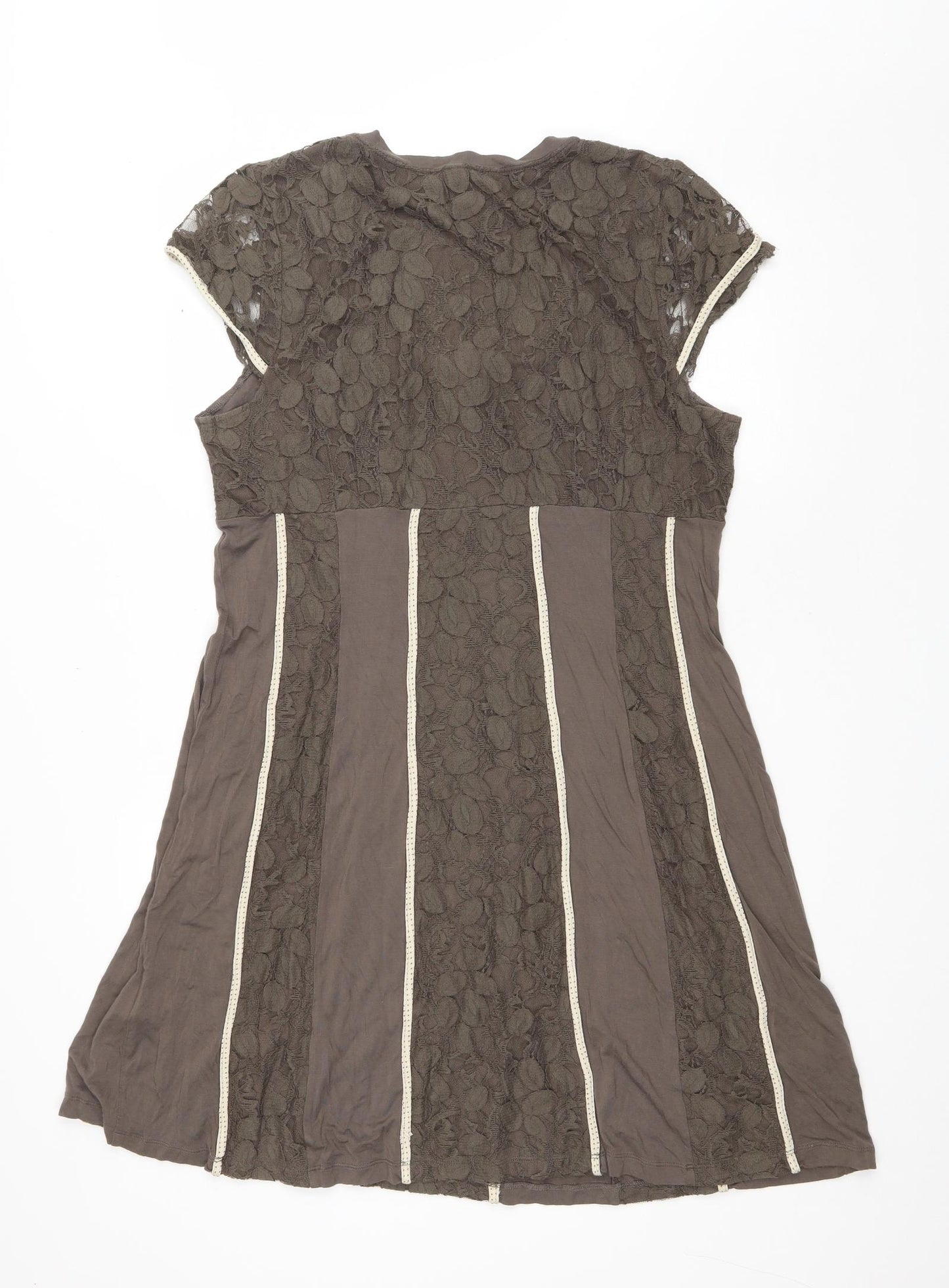 Staff Womens Brown Floral Viscose Fit & Flare Size 2XL Scoop Neck Button