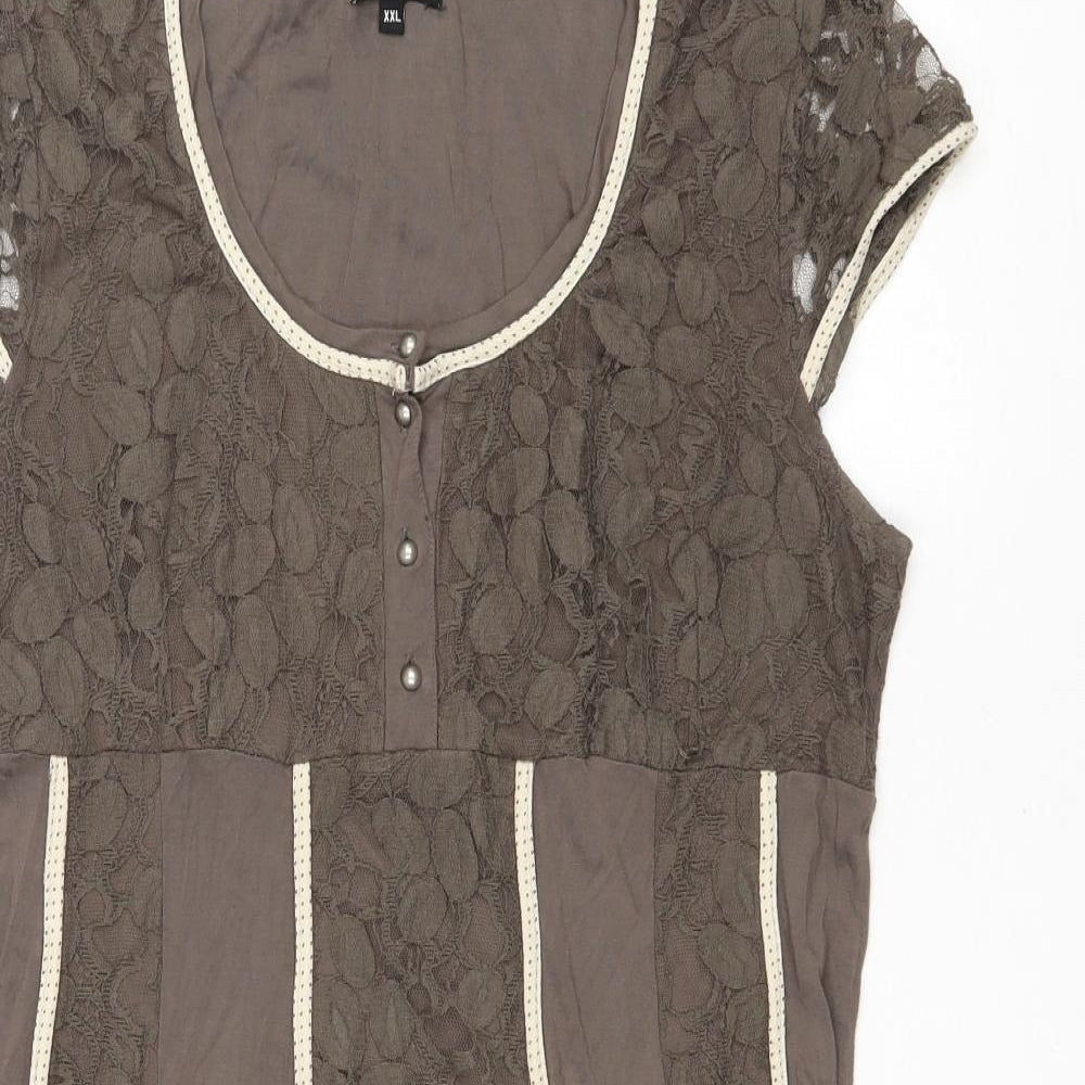 Staff Womens Brown Floral Viscose Fit & Flare Size 2XL Scoop Neck Button