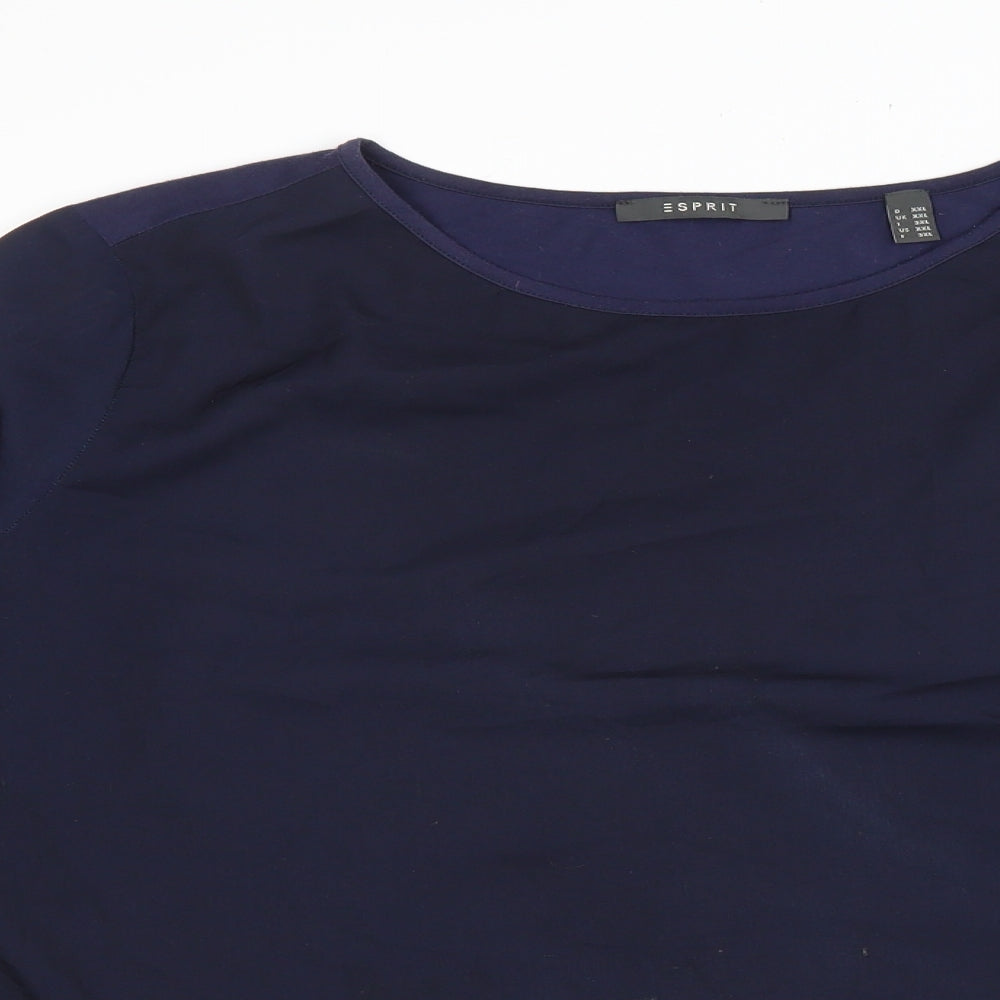 Esprit Womens Black Polyester Basic T-Shirt Size 2XL Round Neck
