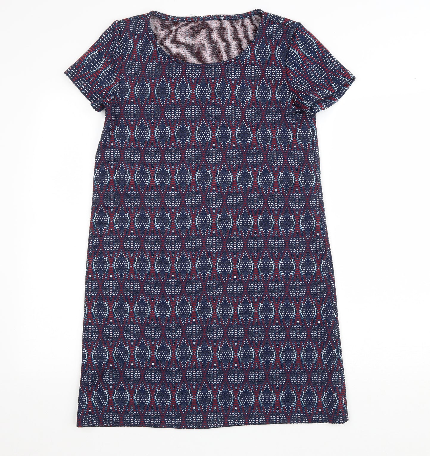 Preworn Womens Blue Geometric Polyester A-Line Size XS Scoop Neck Pullover