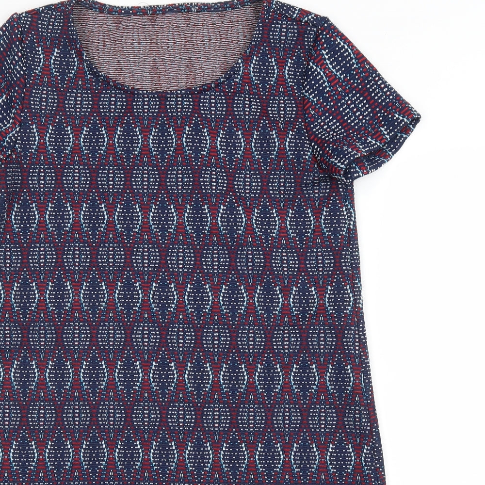 Preworn Womens Blue Geometric Polyester A-Line Size XS Scoop Neck Pullover