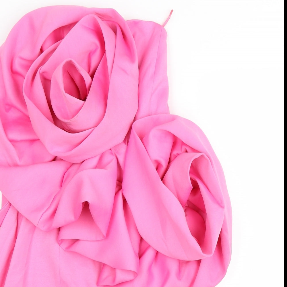 Zara Womens Pink Polyester Bodycon Size M Off the Shoulder Zip - Laced detail on back