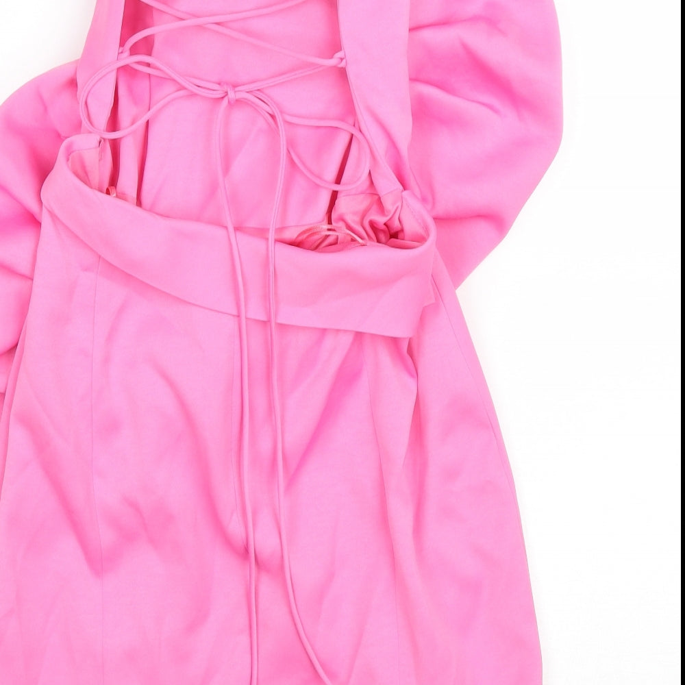 Zara Womens Pink Polyester Bodycon Size M Off the Shoulder Zip - Laced detail on back