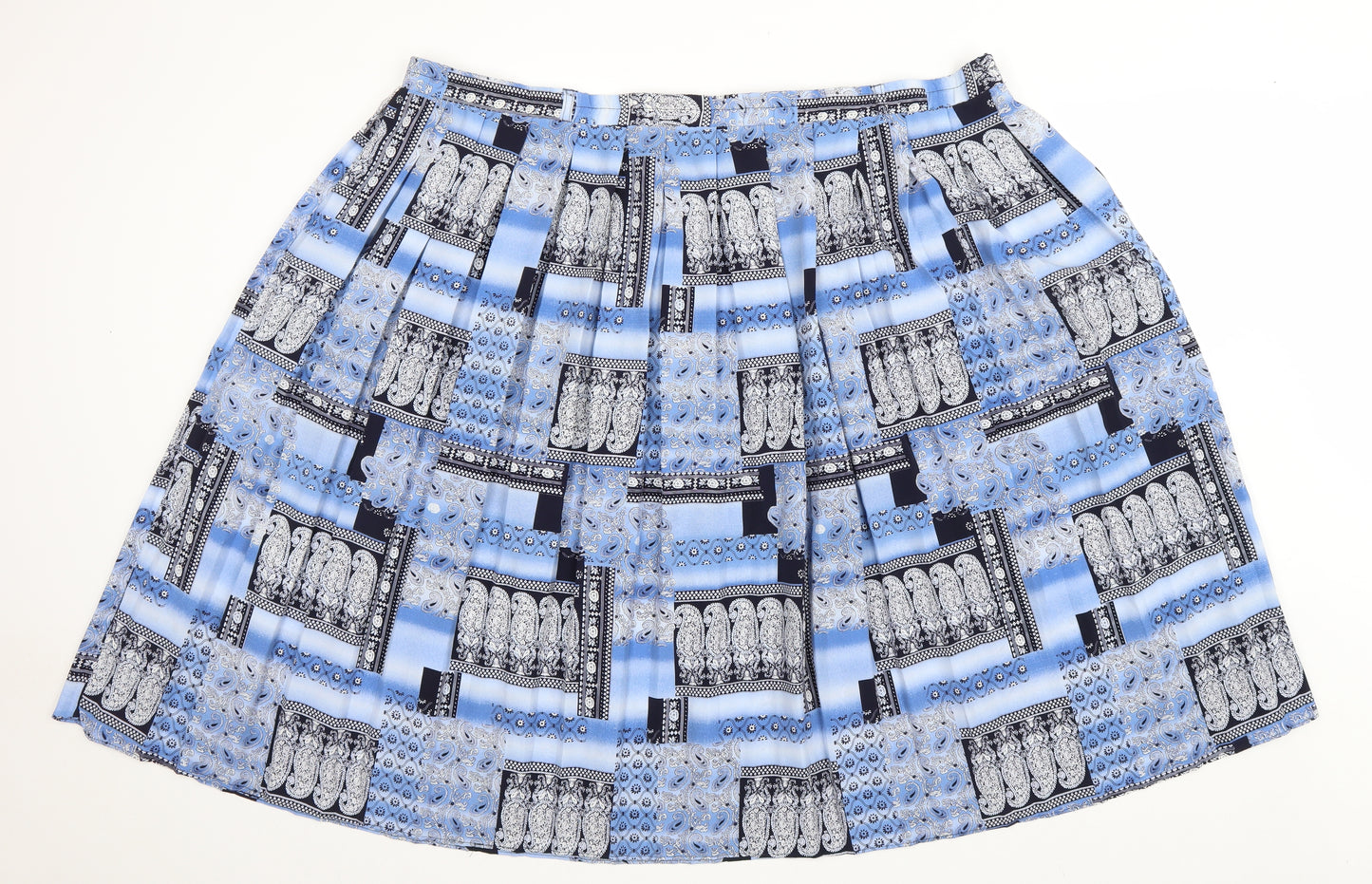 Bonmarché Womens Blue Geometric Polyester Flare Skirt Size 24 Drawstring