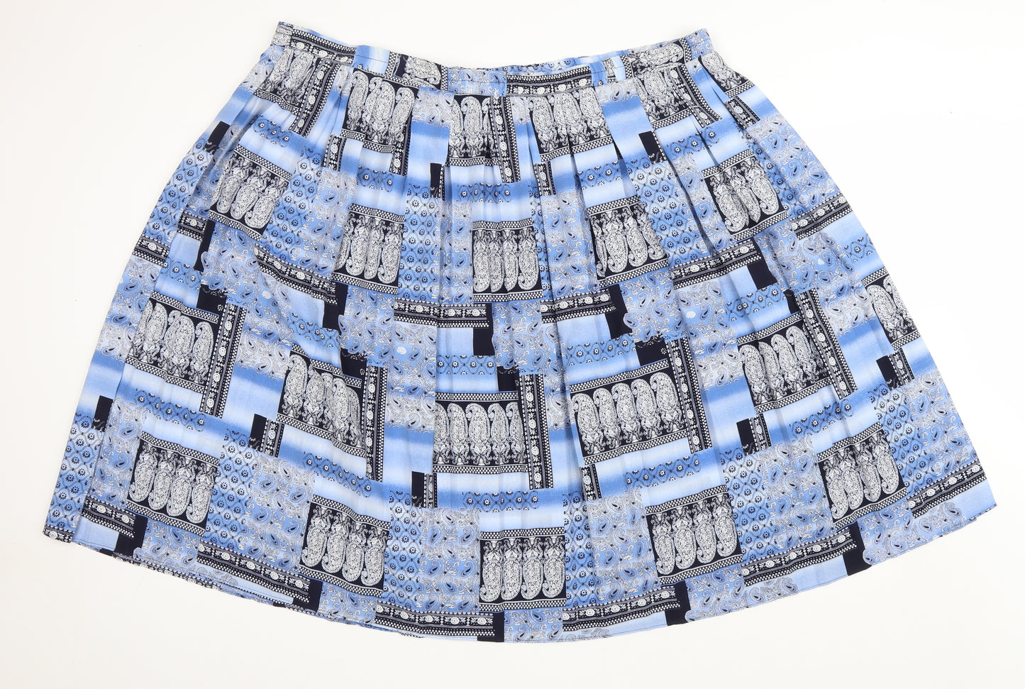 Bonmarché Womens Blue Geometric Polyester Flare Skirt Size 24 Drawstring