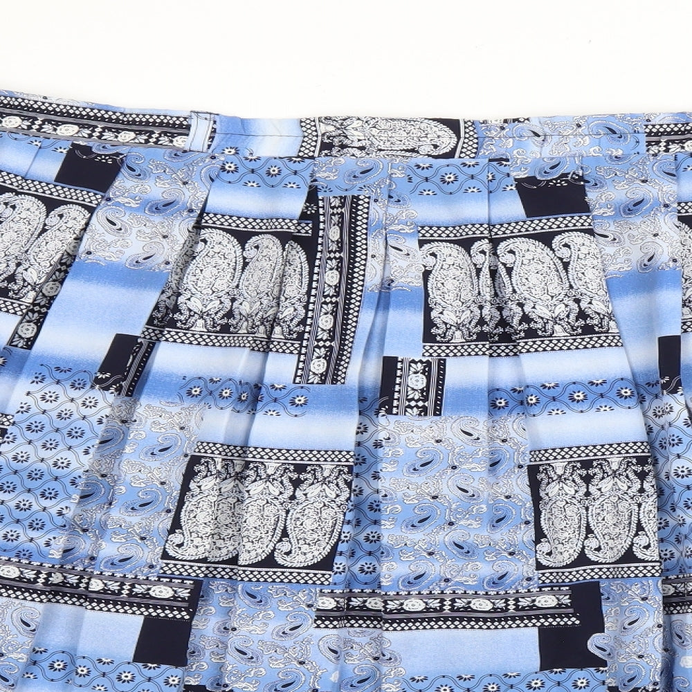 Bonmarché Womens Blue Geometric Polyester Flare Skirt Size 24 Drawstring