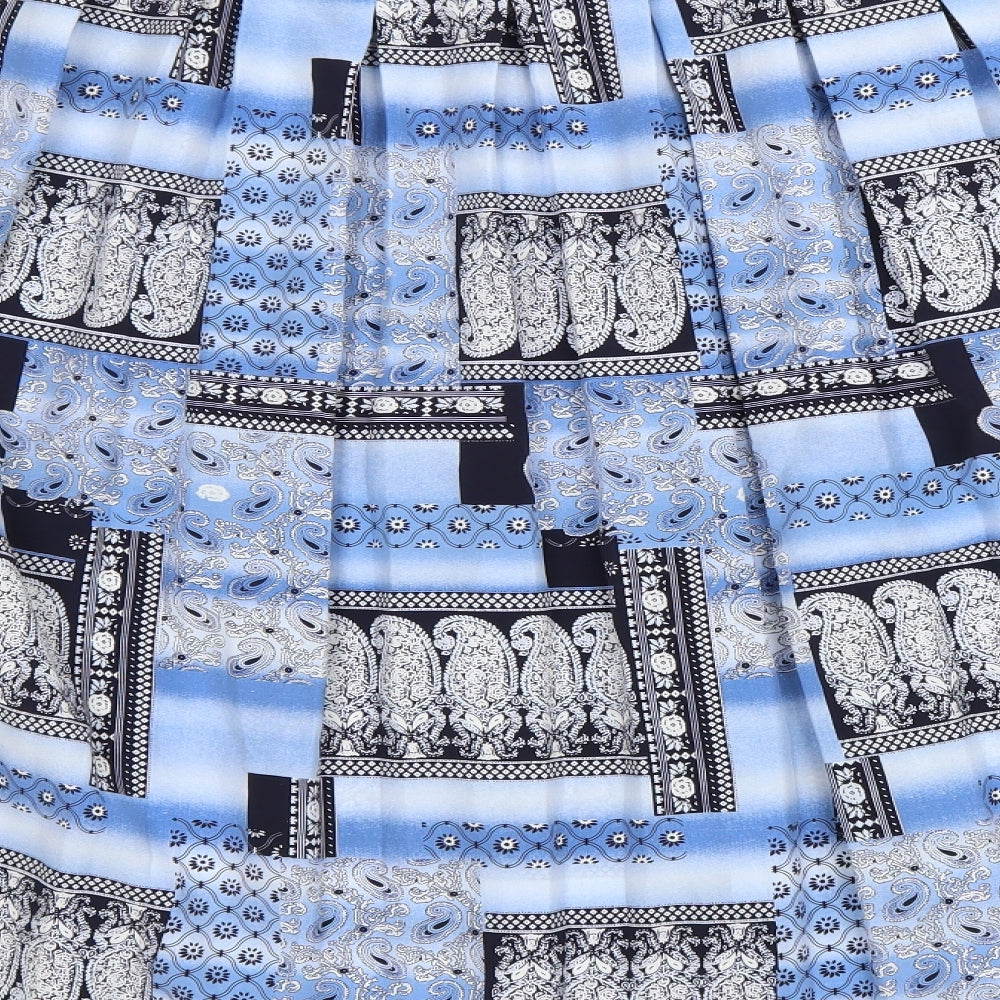Bonmarché Womens Blue Geometric Polyester Flare Skirt Size 24 Drawstring