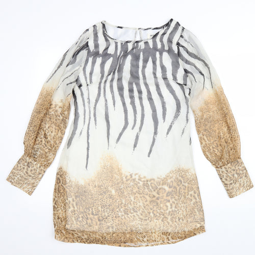 Off The Record Womens Multicoloured Animal Print Polyacrylate Fibre A-Line Size 12 Scoop Neck Button - Leopard print